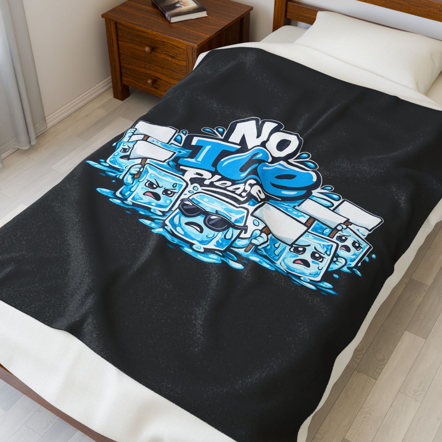 Velveteen Plush Blanket — "No Ice Please" Funny Ice Cube Graphic Throw